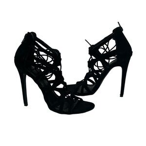 Charlotte Russe Black Suede Ankle Wrap Back Zipper Stiletto Heels Size 7 Women’s